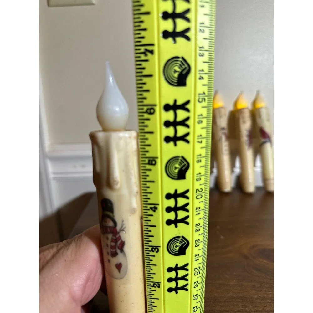 Set of 6 Primitive LED Window Taper Candles Snowman Star Cardinal Holiday Decor - Picture 5 of 5
